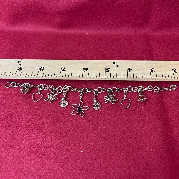 Silver Handmade Artisan Charm Bracelet, 7" With Hook Clasp. - Picture 7 of 7